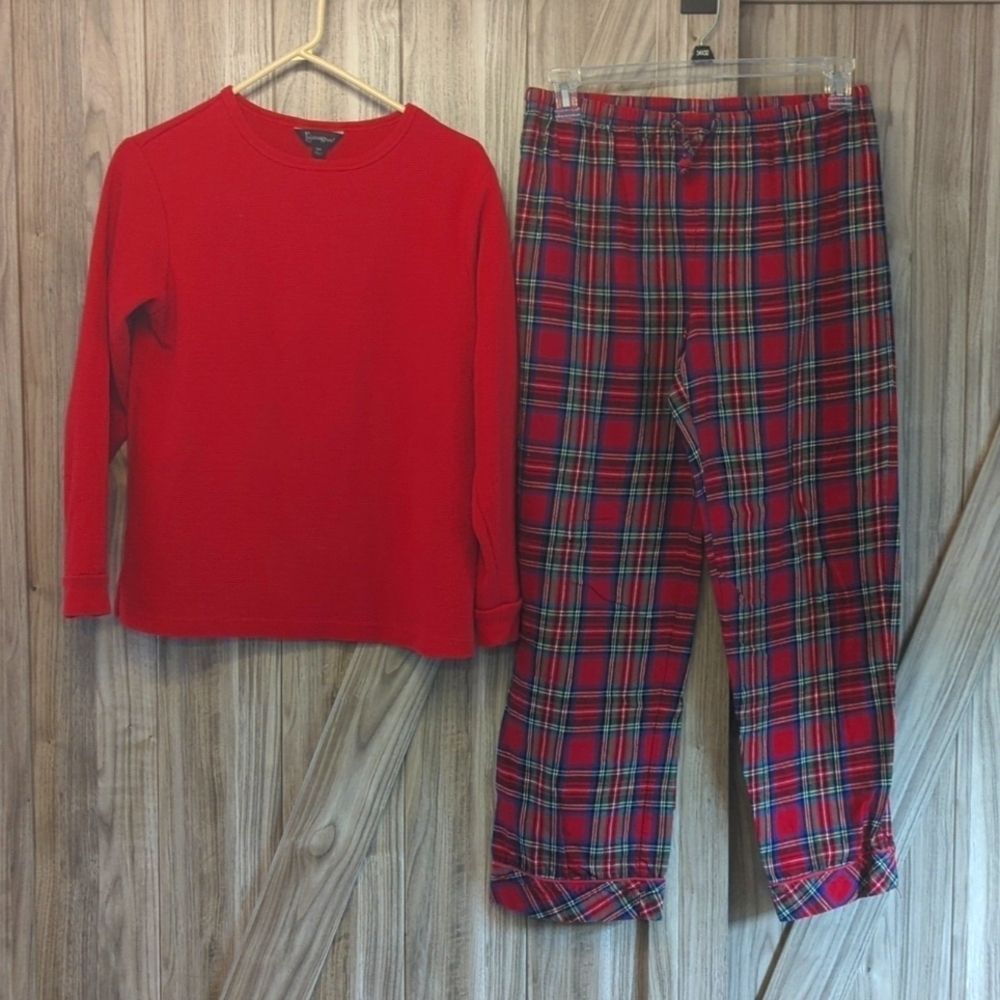 Pajama Gram Women's Waffle Knit Pajama Pant Set Size Small Red/Plaid